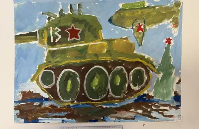 Детский рисунок с танком и самолетом