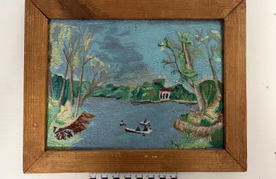Пейзаж с лодками на озере