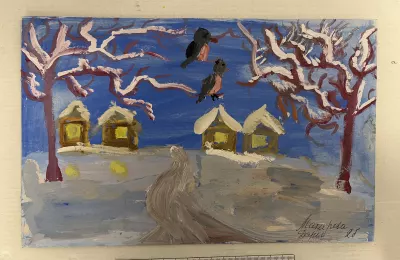 Зимний пейзаж с птицами