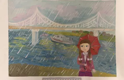 Девочка под дождем у моста