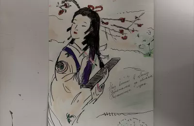 Рисунок в японском стиле с каллиграфией