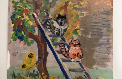 Коты на лестнице в саду