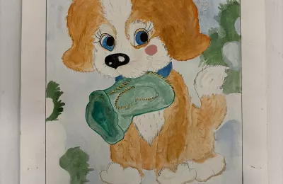 Рисунок щенка с валенком