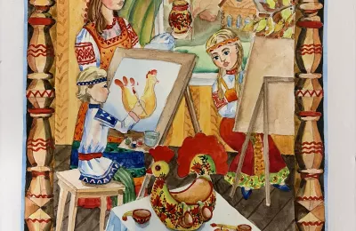 Юные художницы в народных костюмах