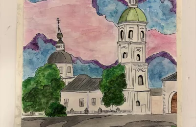 Городской пейзаж с храмом