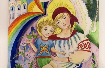 Мать и дитя под крылом лебедя