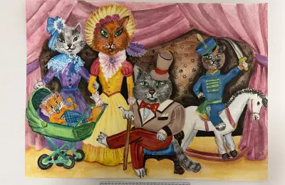 Кошачья семья в интерьере